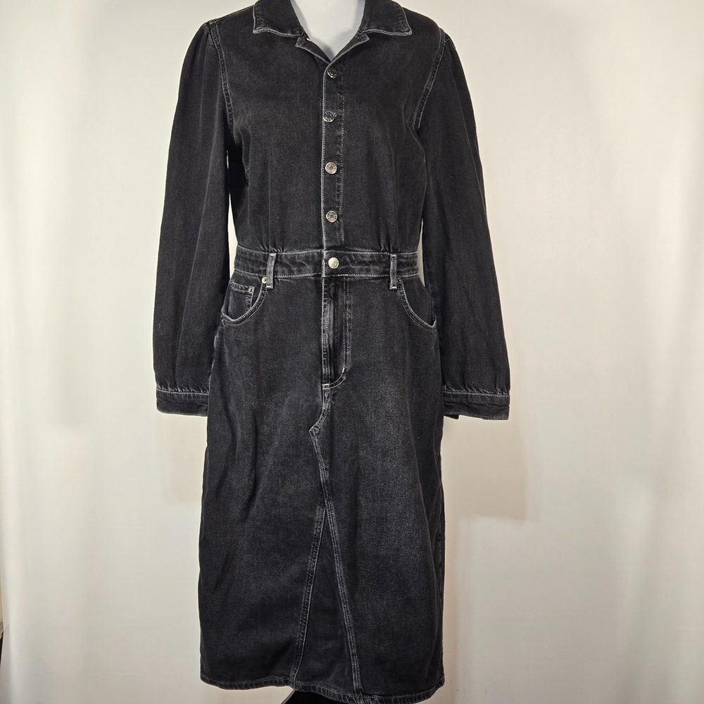 Rails Beverly Denim Shirt Dress Black Large Long Sleeve Western Boho Work Casual - Picture 2 of 11